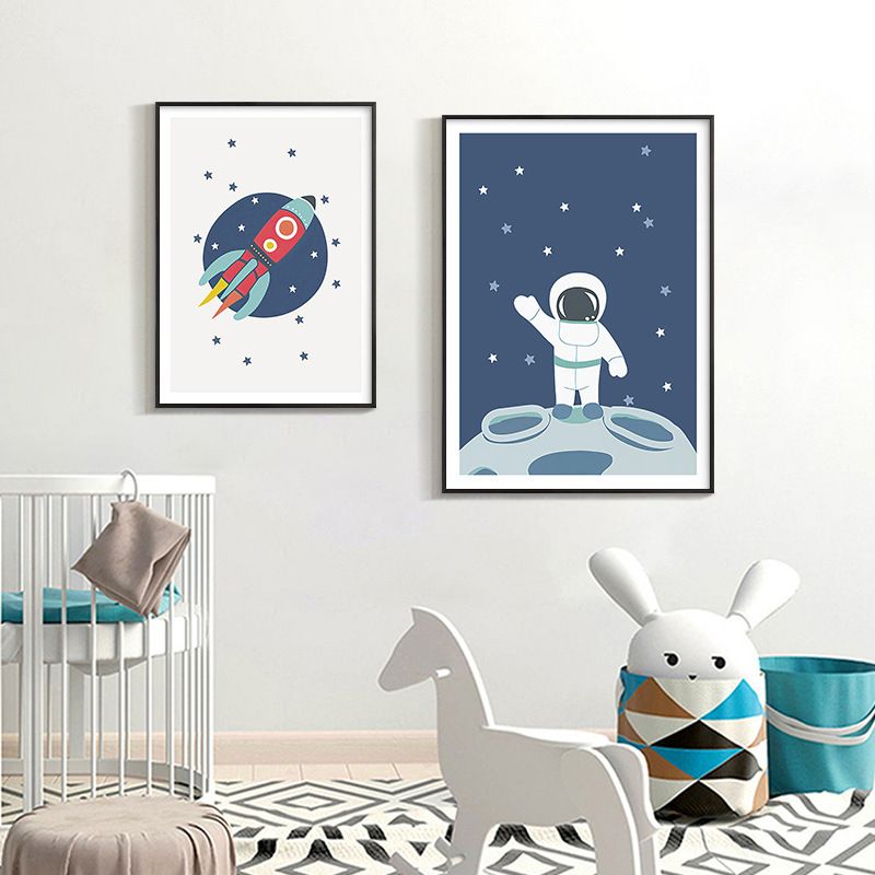 202407WYJ1421 Astronaut Cosmic Alphanumeric Moon Illustration Poster Wall Scandinavian Art Pictures Children's Room Decoration
