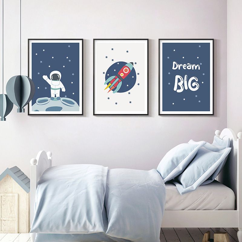 202407WYJ1421 Astronaut Cosmic Alphanumeric Moon Illustration Poster Wall Scandinavian Art Pictures Children's Room Decoration