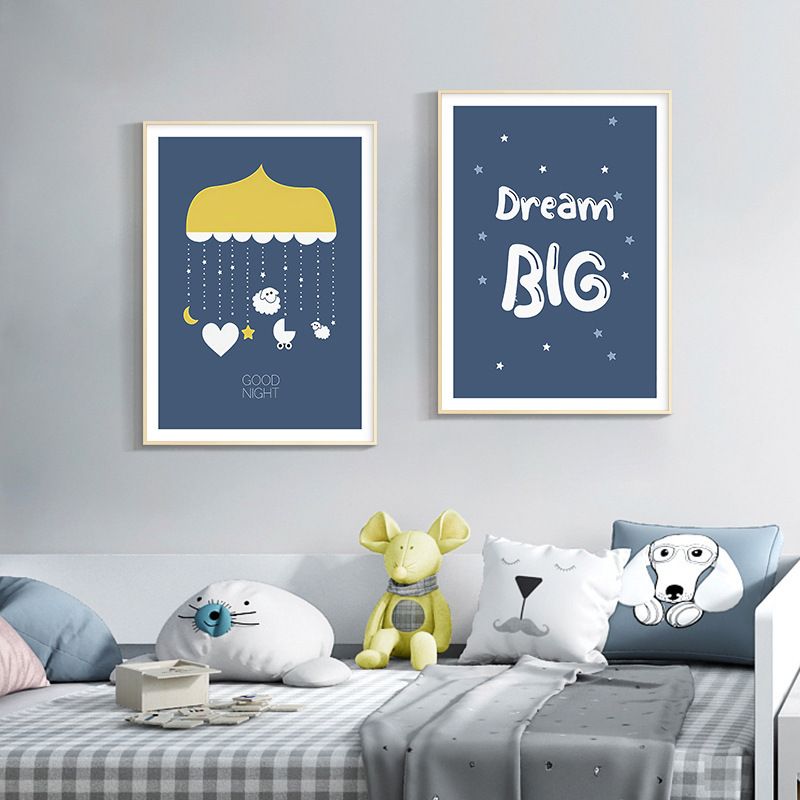 202407WYJ1421 Astronaut Cosmic Alphanumeric Moon Illustration Poster Wall Scandinavian Art Pictures Children's Room Decoration