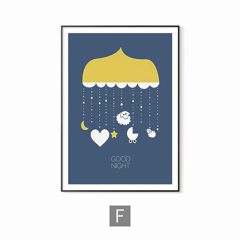 202407WYJ1421 Astronaut Cosmic Alphanumeric Moon Illustration Poster Wall Scandinavian Art Pictures Children's Room Decoration