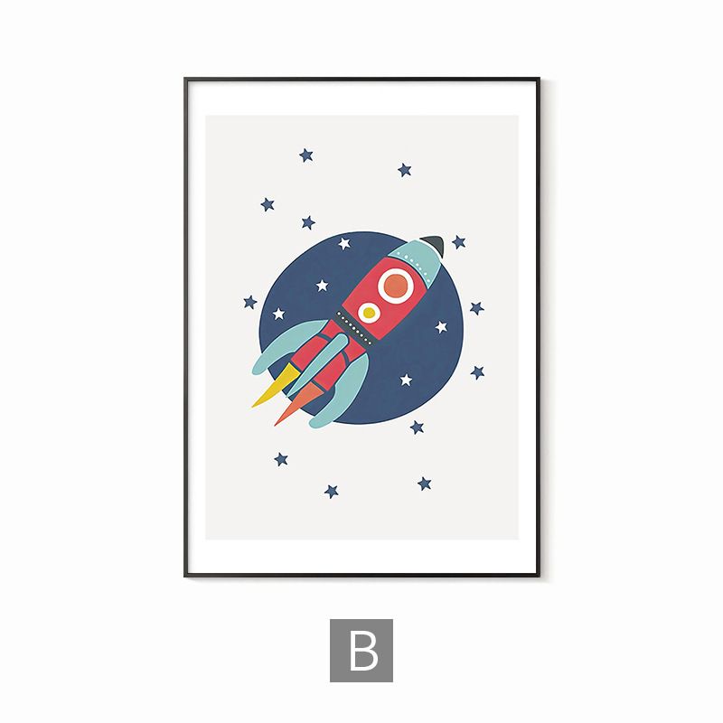 202407WYJ1421 Astronaut Cosmic Alphanumeric Moon Illustration Poster Wall Scandinavian Art Pictures Children's Room Decoration