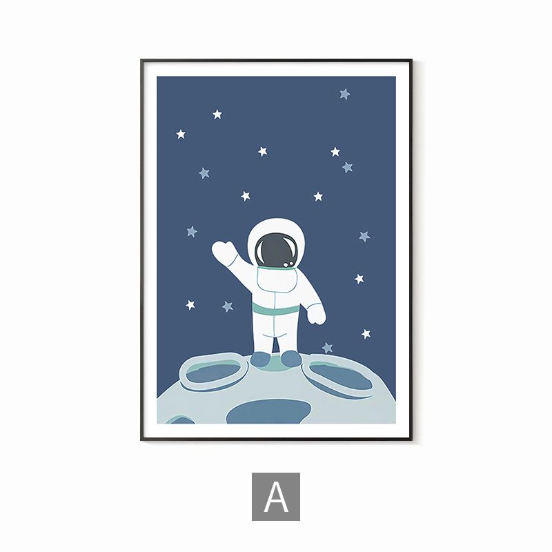 202407WYJ1421 Astronaut Cosmic Alphanumeric Moon Illustration Poster Wall Scandinavian Art Pictures Children's Room Decoration