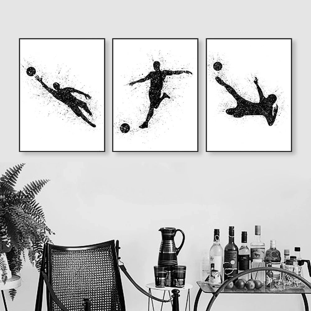 202406WYJ1334 Dynamic Watercolor Soccer Player Canvas Painting Abstract Sport Wall Art Print for Modern Man Bedroom Home Decor