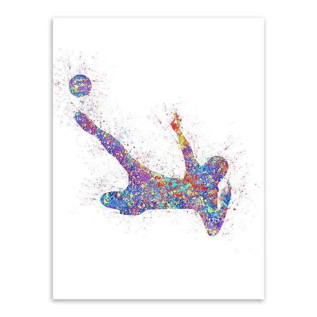 202406WYJ1334 Dynamic Watercolor Soccer Player Canvas Painting Abstract Sport Wall Art Print for Modern Man Bedroom Home Decor