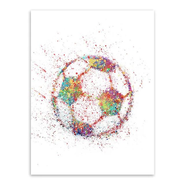 202406WYJ1334 Dynamic Watercolor Soccer Player Canvas Painting Abstract Sport Wall Art Print for Modern Man Bedroom Home Decor