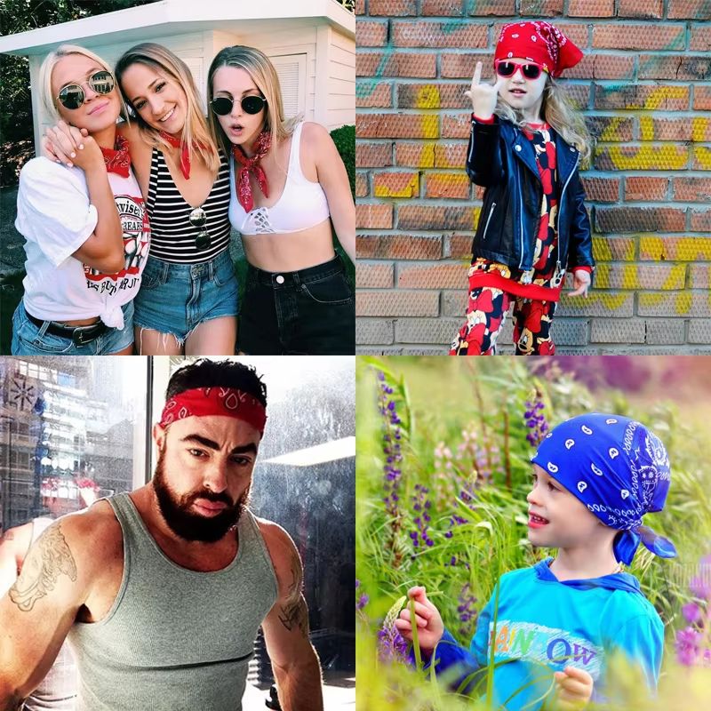 Unisex Men Women Bandana Hairband Cowboy Mens Biker Sports Headwear Wrist Hairwrap Paisley Head Wrap Square Scarf