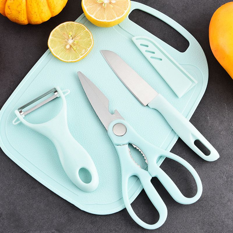 013# Multifunction 4PCS Set Kitchen Knives Cleaver Scissor Peeler Chopping Board Fruit Knife Slicing Meat Vegetable Fruit Cutter Tool