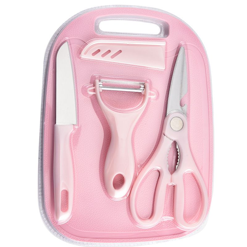 013# Multifunction 4PCS Set Kitchen Knives Cleaver Scissor Peeler Chopping Board Fruit Knife Slicing Meat Vegetable Fruit Cutter Tool