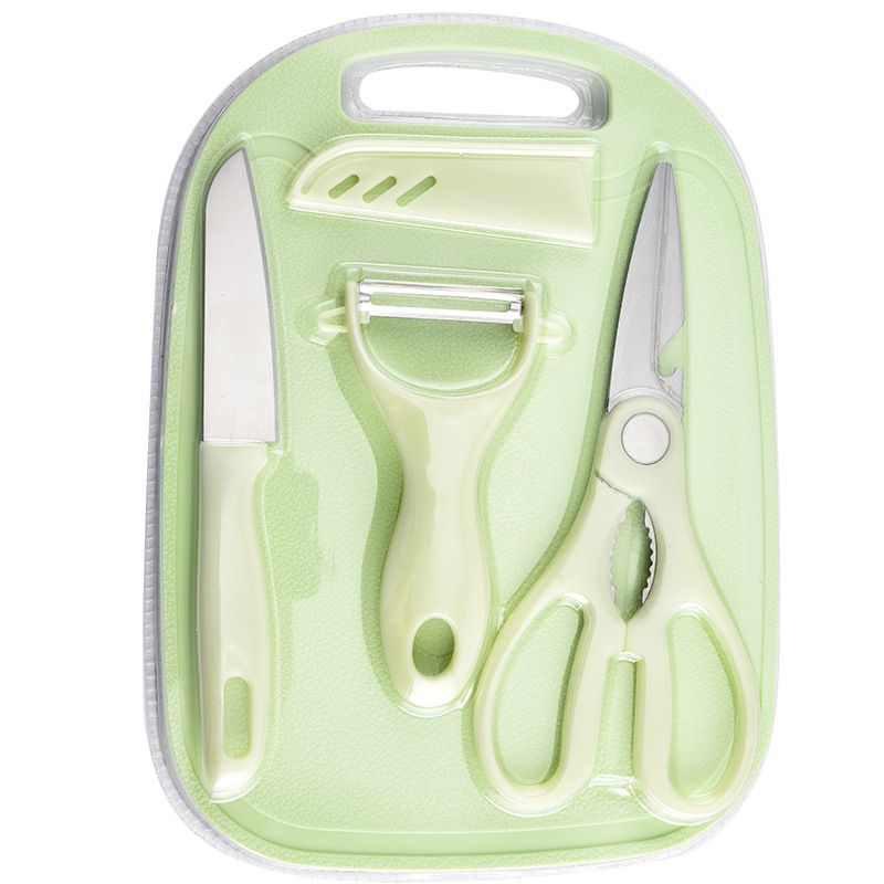 013# Multifunction 4PCS Set Kitchen Knives Cleaver Scissor Peeler Chopping Board Fruit Knife Slicing Meat Vegetable Fruit Cutter Tool