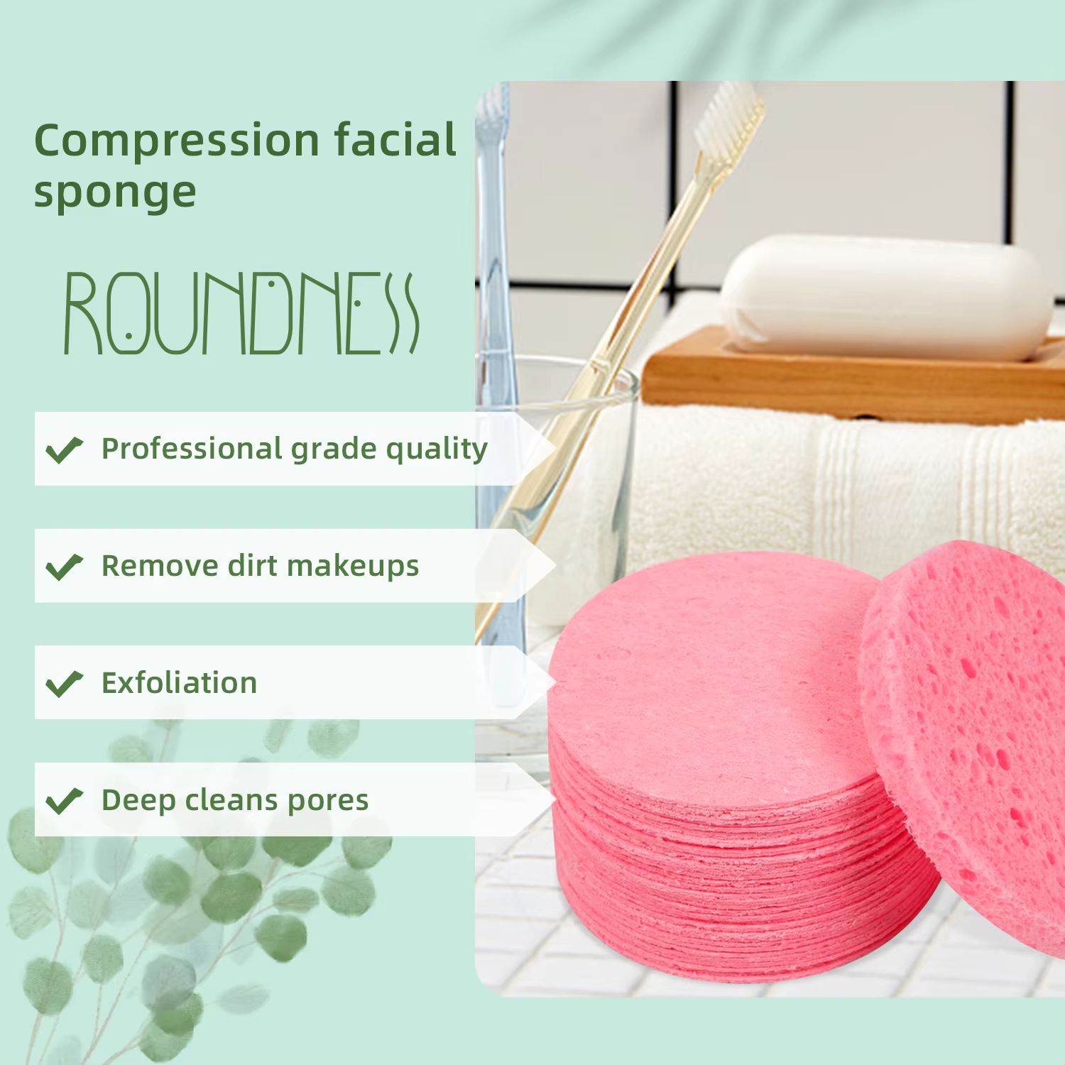 10pcs Round Facial Cleansing & Exfoliating Compressed Sponge, Suitable For Home Use Or Traveling