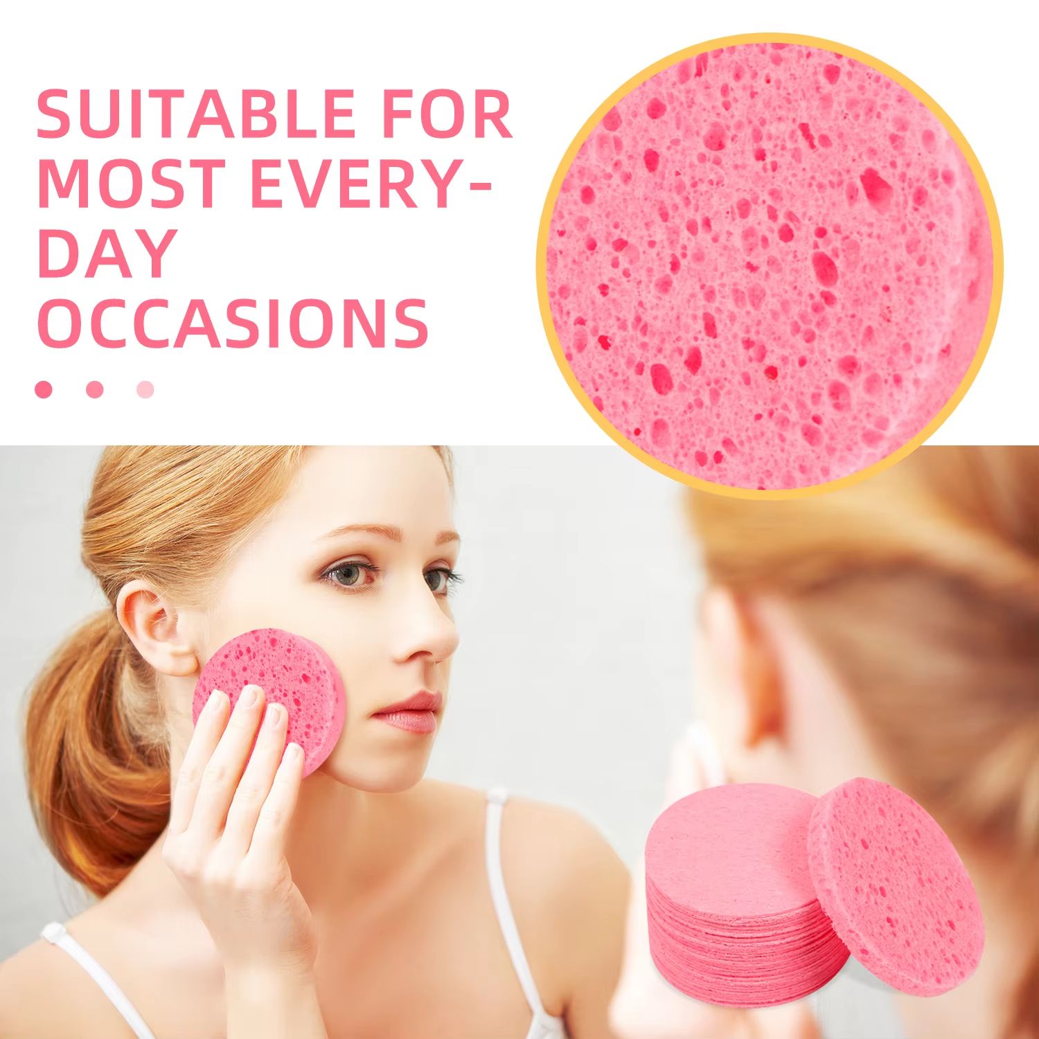 10pcs Round Facial Cleansing & Exfoliating Compressed Sponge, Suitable For Home Use Or Traveling