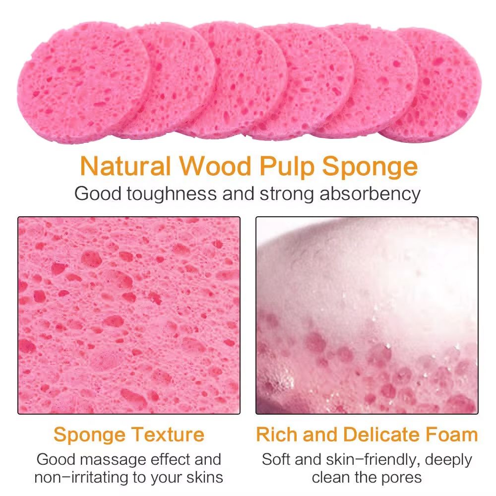 10pcs Round Facial Cleansing & Exfoliating Compressed Sponge, Suitable For Home Use Or Traveling