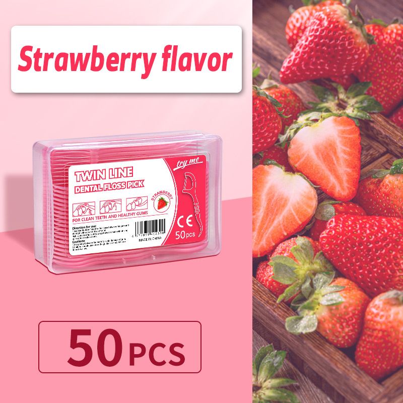 50Pcs/Box Colorful Fruit Flavor Dental Floss Pick Teeth Cleaner With Storage Box Double Line High Tensile Force Teeth Stick