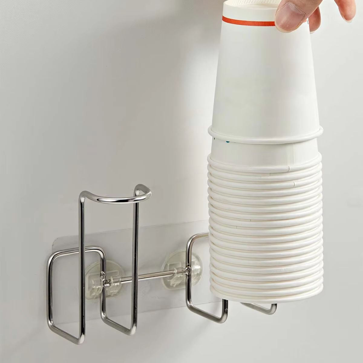 Wall Mounted Paper Cup Storage Rack For Water Dispenser Disposable Water Cup Holder Punch Free Kitchen Organizer