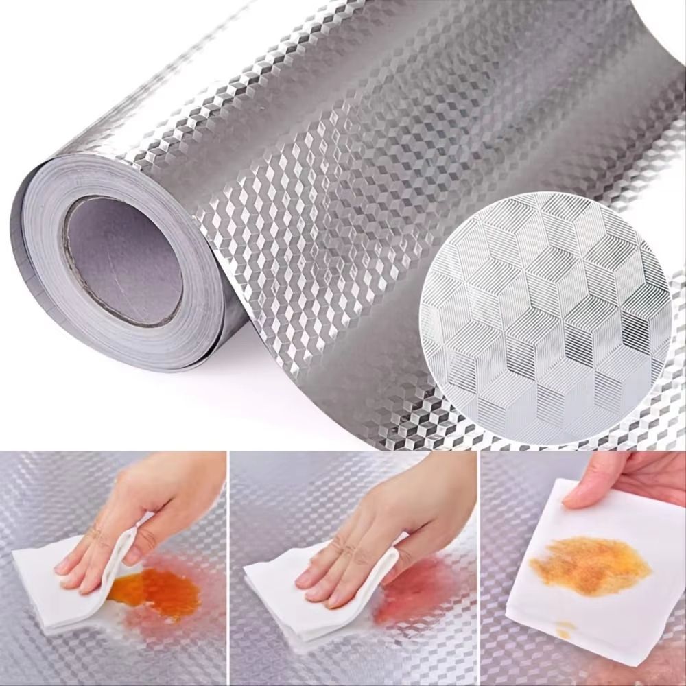 Kitchen Wallpaper Stickers Self Adhesive Aluminum Foil Oil Proof Waterproof Stickers for Countertop Drawer Cabinets Film Sticke