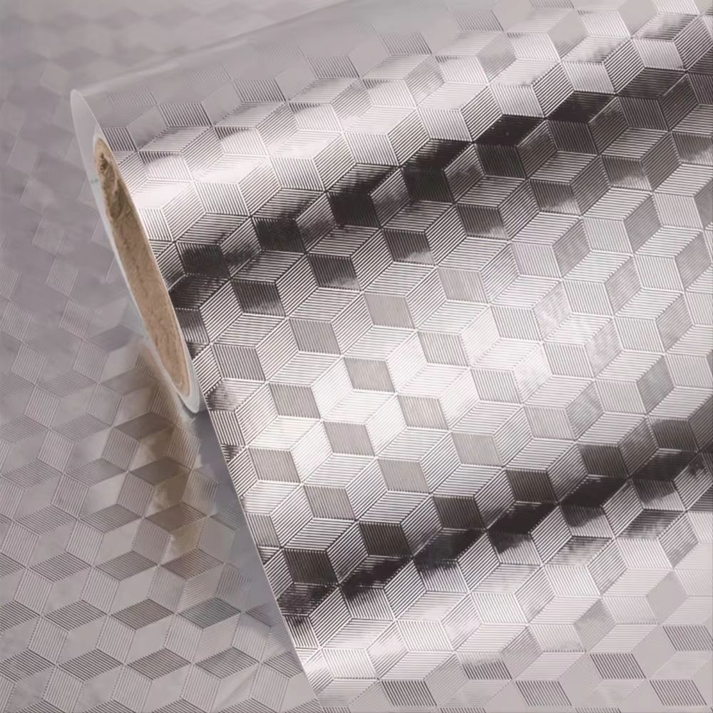 Kitchen Wallpaper Stickers Self Adhesive Aluminum Foil Oil Proof Waterproof Stickers for Countertop Drawer Cabinets Film Sticke