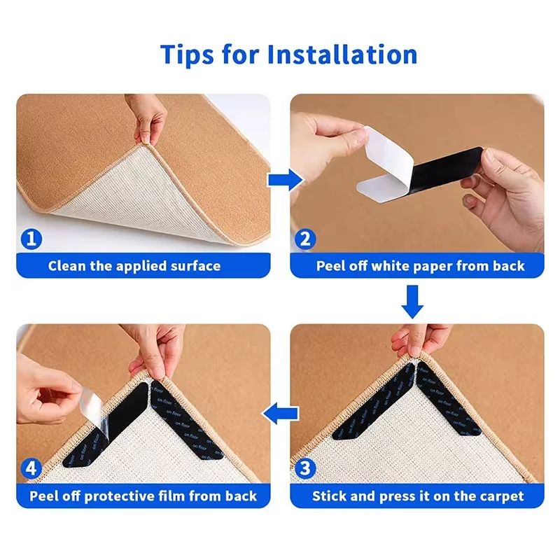 8/16 Pcs Rug Tape, Non Slip Rug Pads Grippers for Hardwood Floors and Tiles, Reusable Carpet Tape for Area Rugs, Double-Sided Adhesive Rug Stickers Keep Corners Flat
