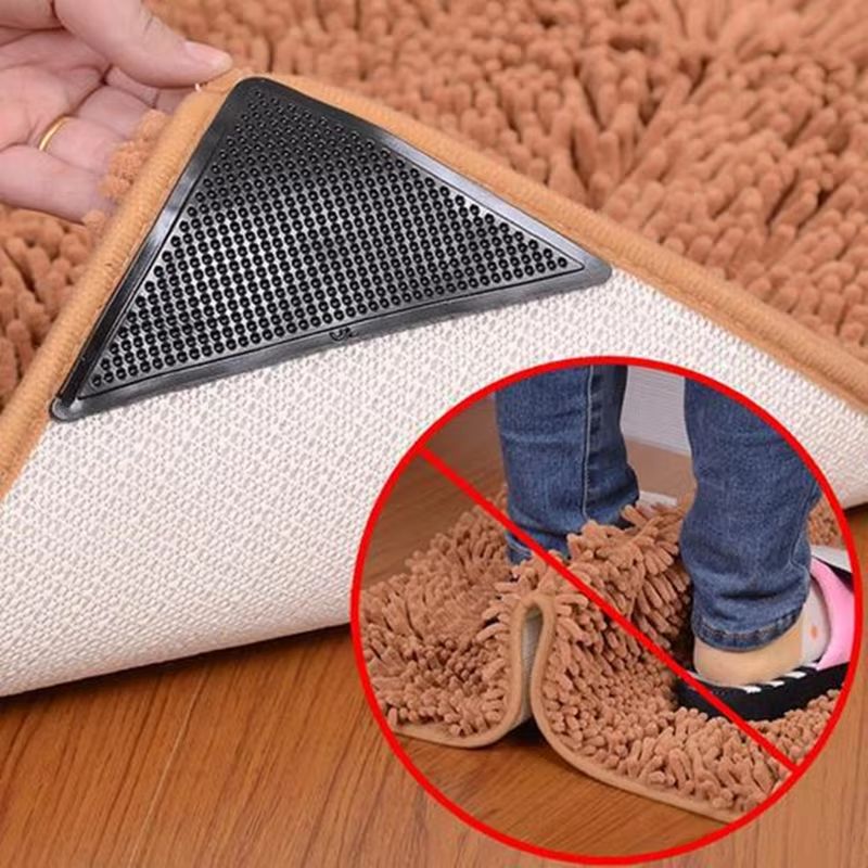 4pcs Carpet Non-slip Stickers Self-Adhesive Anti Skid Grip Tape Carpet Floor Mat Fixed Sticker Rug Gripper Right-angle L-shape