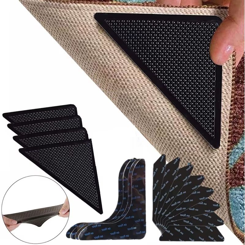 4pcs Carpet Non-slip Stickers Self-Adhesive Anti Skid Grip Tape Carpet Floor Mat Fixed Sticker Rug Gripper Right-angle L-shape