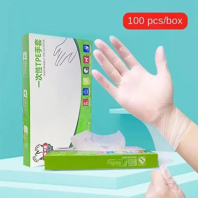 100PCS Disposable TPE Gloves, Powder Free and Latex Free, Suitable for Kitchen, Bathroom Cleaning