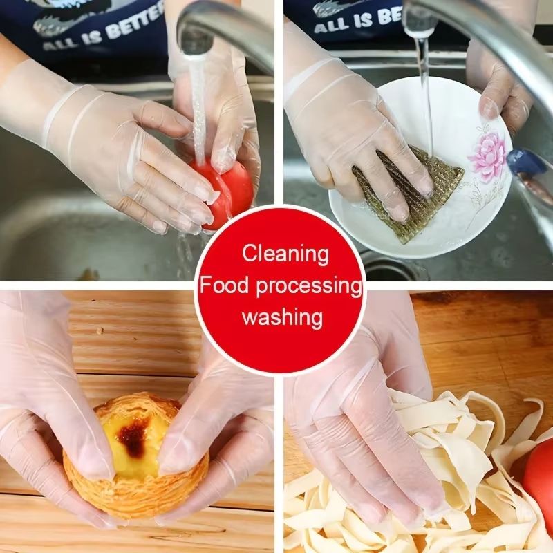 100PCS Disposable TPE Gloves, Powder Free and Latex Free, Suitable for Kitchen, Bathroom Cleaning
