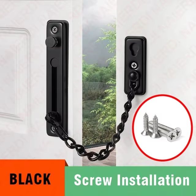 Security Door Sliding Chain Lock Safety Punch Free Stainless Steel Door Chain Lock Anti-theft Door Chain Latch Buckle