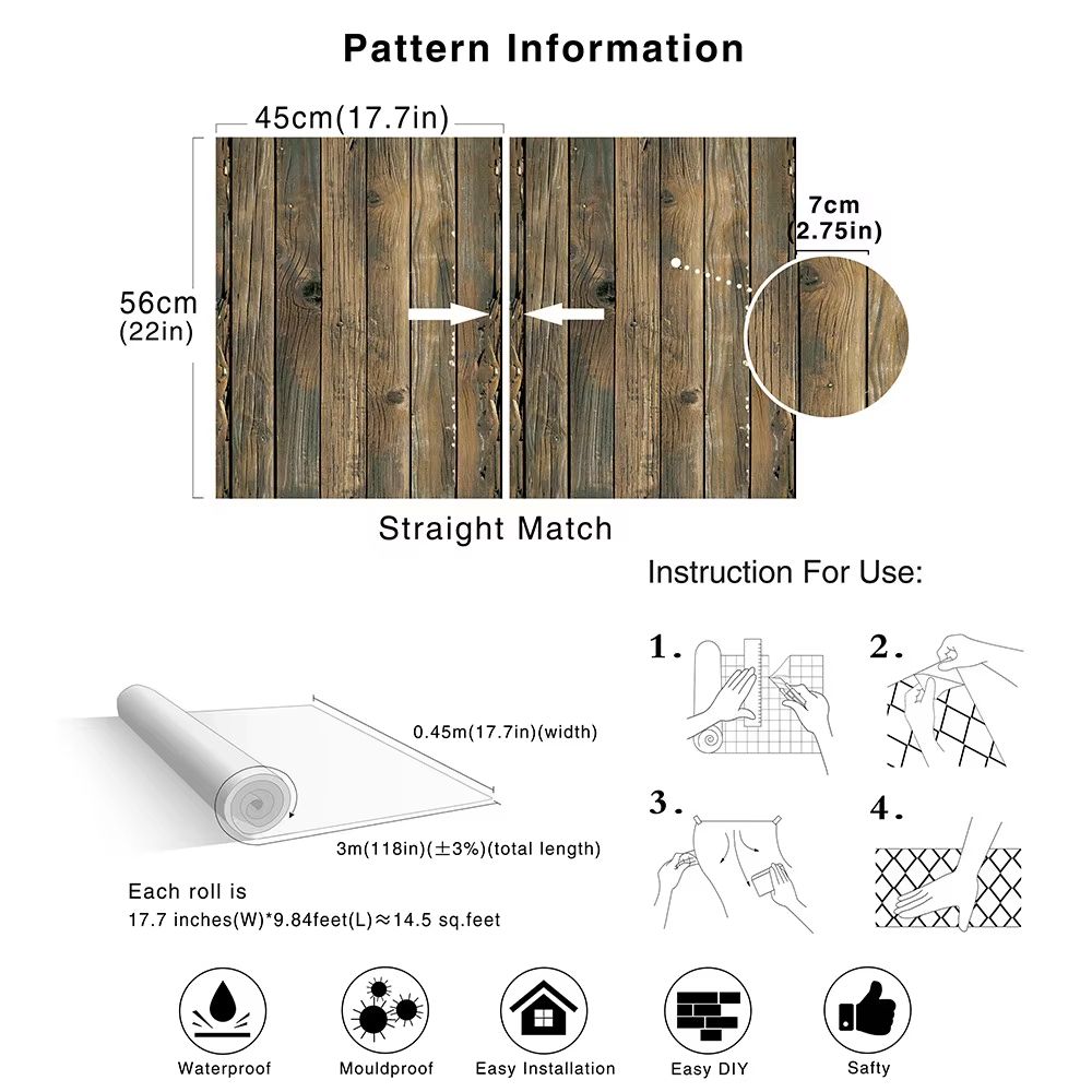 Retro Faux Wood Grain Peel And Stick Wallpaper Self-adhesive Wood Plank Wallpaper Roll Removable Vinyl Wall Covering For Restaurant