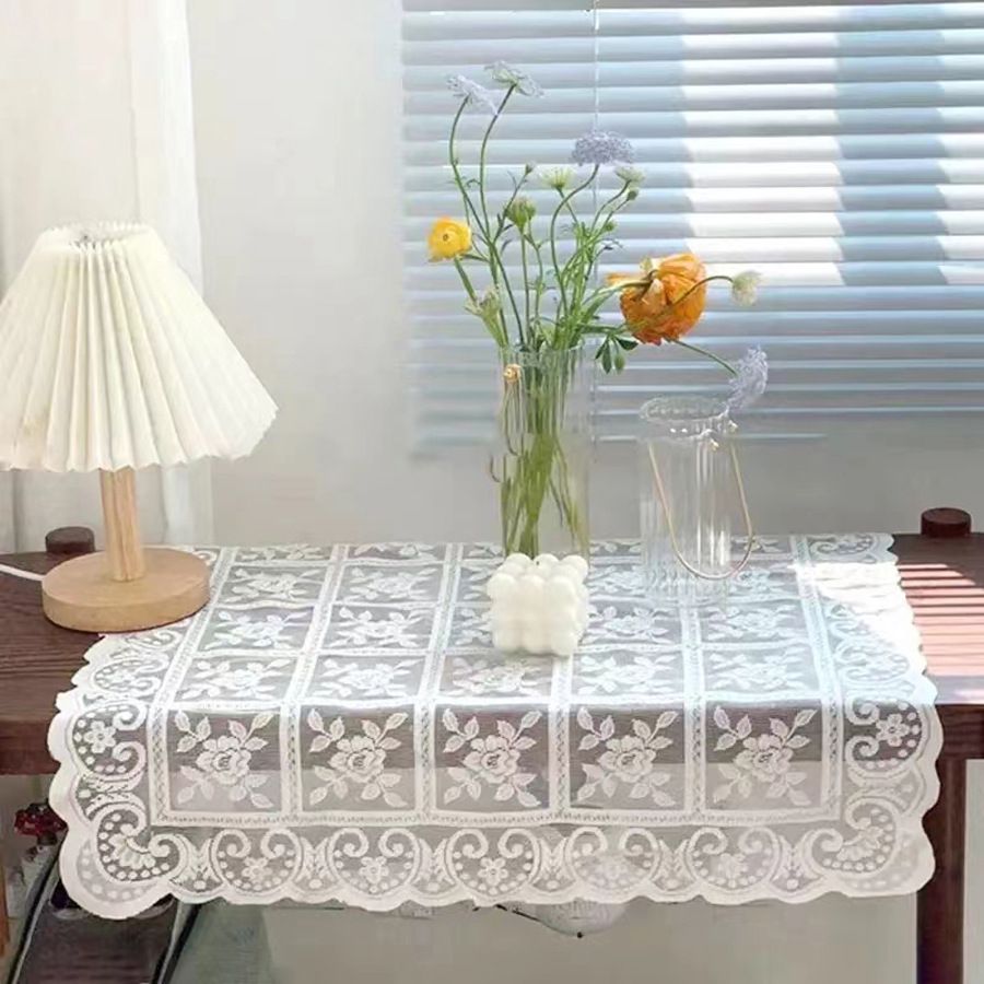 Beige square lace openwork tablecloth retro European embroidery table linen wedding party garden home decoration