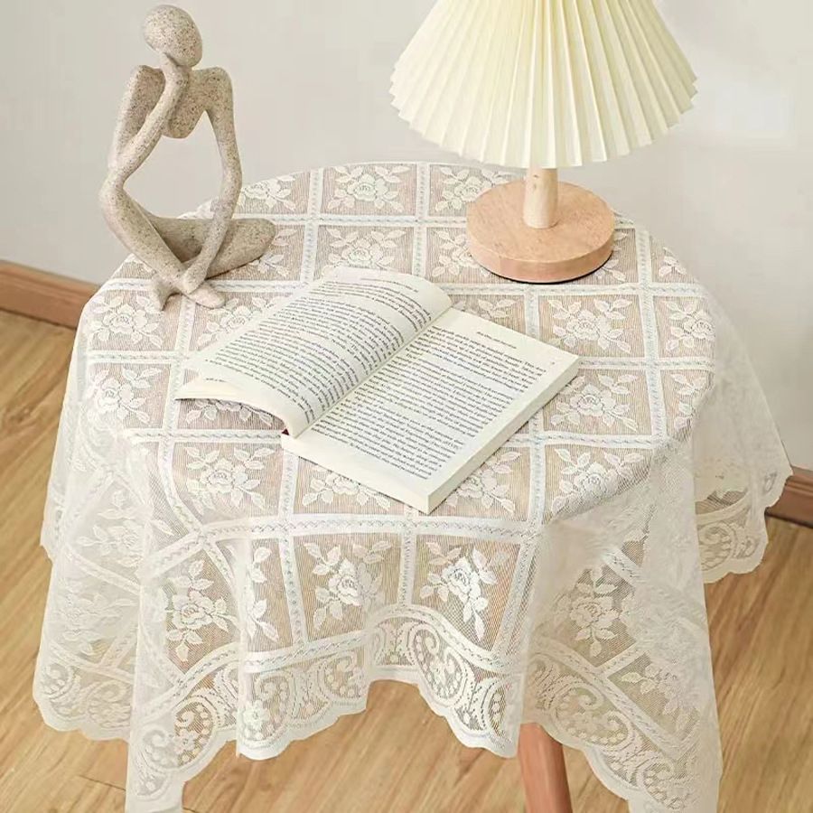 Beige square lace openwork tablecloth retro European embroidery table linen wedding party garden home decoration