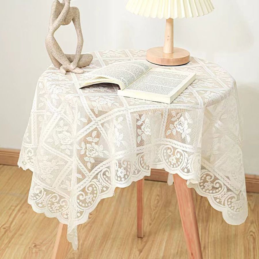 Beige square lace openwork tablecloth retro European embroidery table linen wedding party garden home decoration