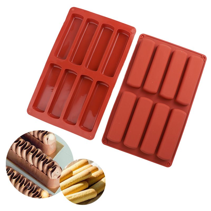 8 Cavity Silicone Cake Mold 3D Long Strip Silione Molds Mousse Cake Silicone Baking Molds French Dessert Chocolate Mold Bakeware