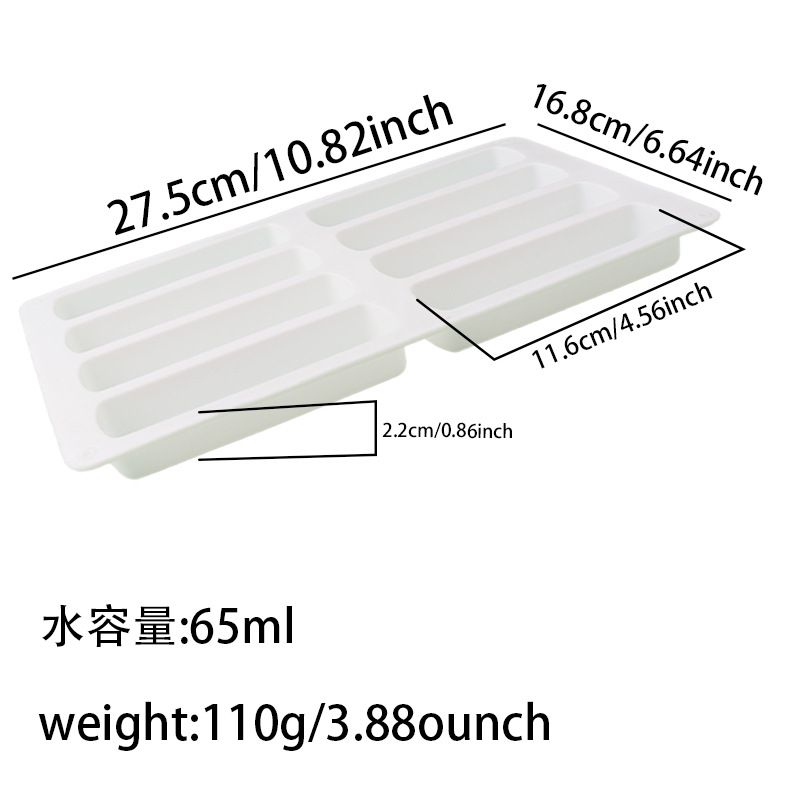 8 Cavity Silicone Cake Mold 3D Long Strip Silione Molds Mousse Cake Silicone Baking Molds French Dessert Chocolate Mold Bakeware
