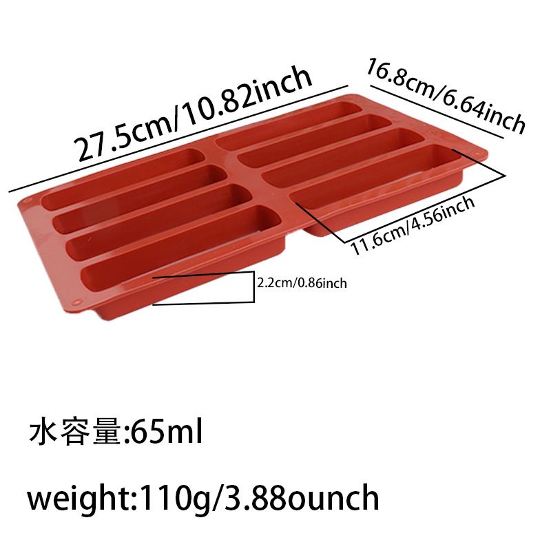 8 Cavity Silicone Cake Mold 3D Long Strip Silione Molds Mousse Cake Silicone Baking Molds French Dessert Chocolate Mold Bakeware