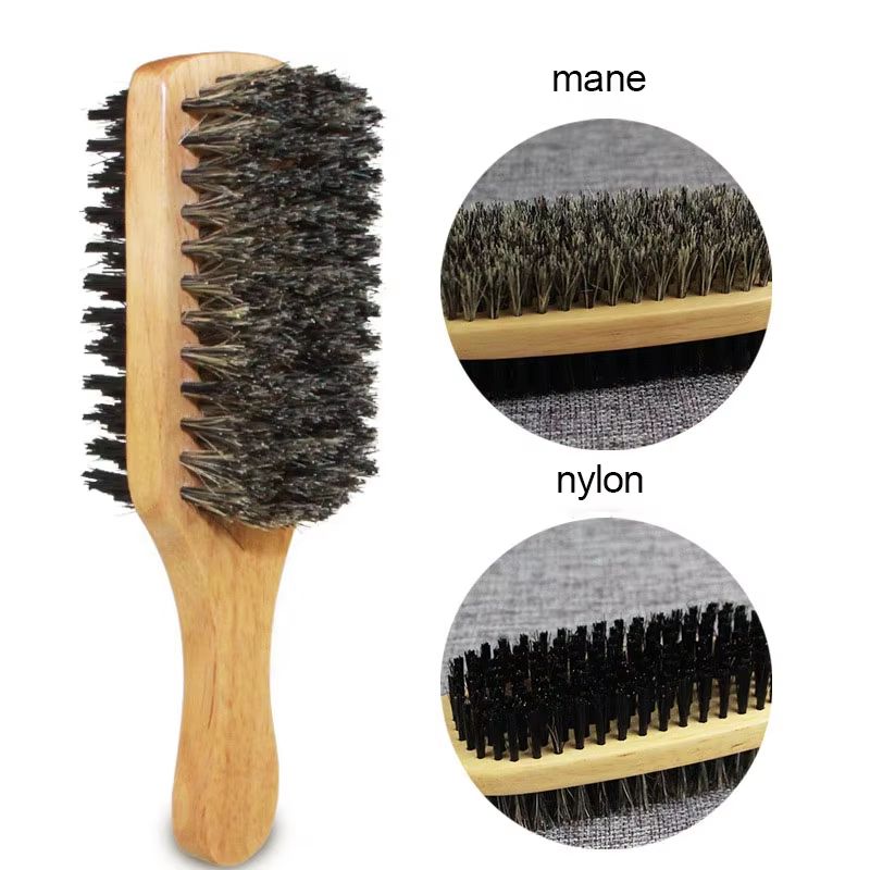 Men Boar Bristle Hair Brush S/M/L Natural Wooden Wave Brush for Male Beard Hairbrush Dual-purpose Double-sided Beard Brush
