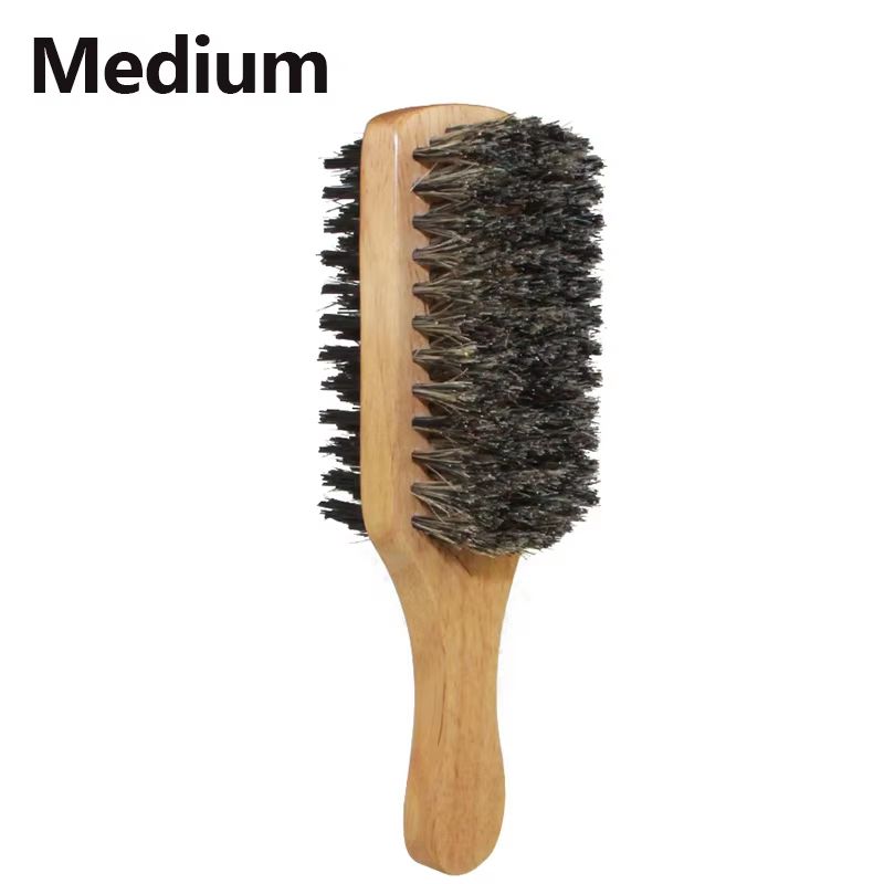 Men Boar Bristle Hair Brush S/M/L Natural Wooden Wave Brush for Male Beard Hairbrush Dual-purpose Double-sided Beard Brush