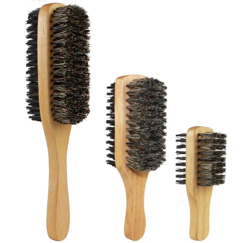 Men Boar Bristle Hair Brush S/M/L Natural Wooden Wave Brush for Male Beard Hairbrush Dual-purpose Double-sided Beard Brush