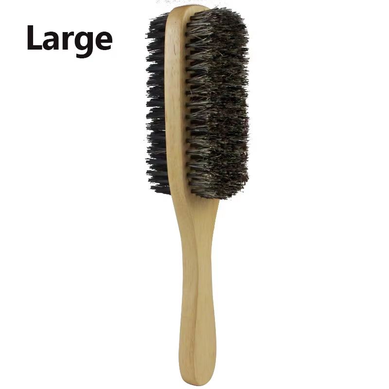 Men Boar Bristle Hair Brush S/M/L Natural Wooden Wave Brush for Male Beard Hairbrush Dual-purpose Double-sided Beard Brush