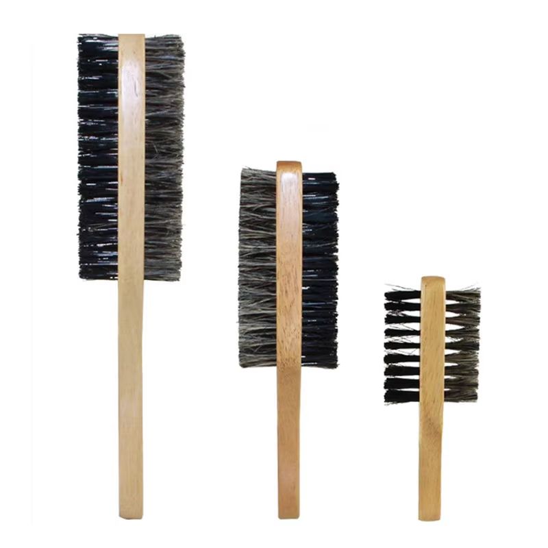 Men Boar Bristle Hair Brush S/M/L Natural Wooden Wave Brush for Male Beard Hairbrush Dual-purpose Double-sided Beard Brush