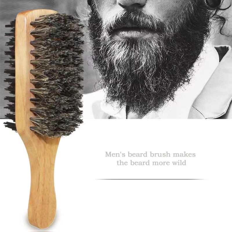Men Boar Bristle Hair Brush S/M/L Natural Wooden Wave Brush for Male Beard Hairbrush Dual-purpose Double-sided Beard Brush