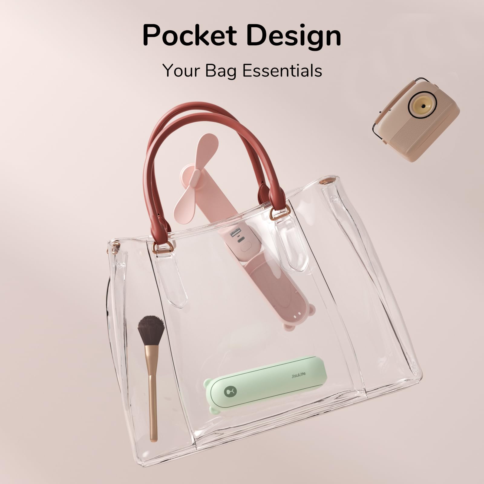 Handheld Mini Fan, 3 IN 1 USB Rechargeable Portable Fan [12-19 Working Hours] with Power Bank, Flashlight, Pocket Design for Travel/Summer/Concerts/Lash, Gifts for Women