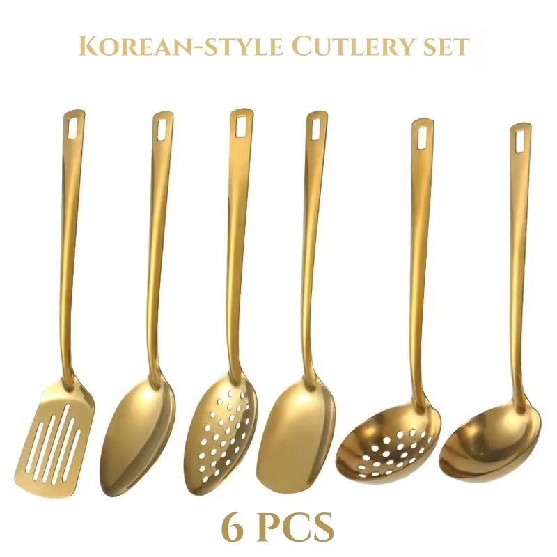 Stainless Steel Dinnerware Set Home Creative Korean Cutlery Golden Spoon Korean-style Hot Pot Cutlery Set Kitchenware Set