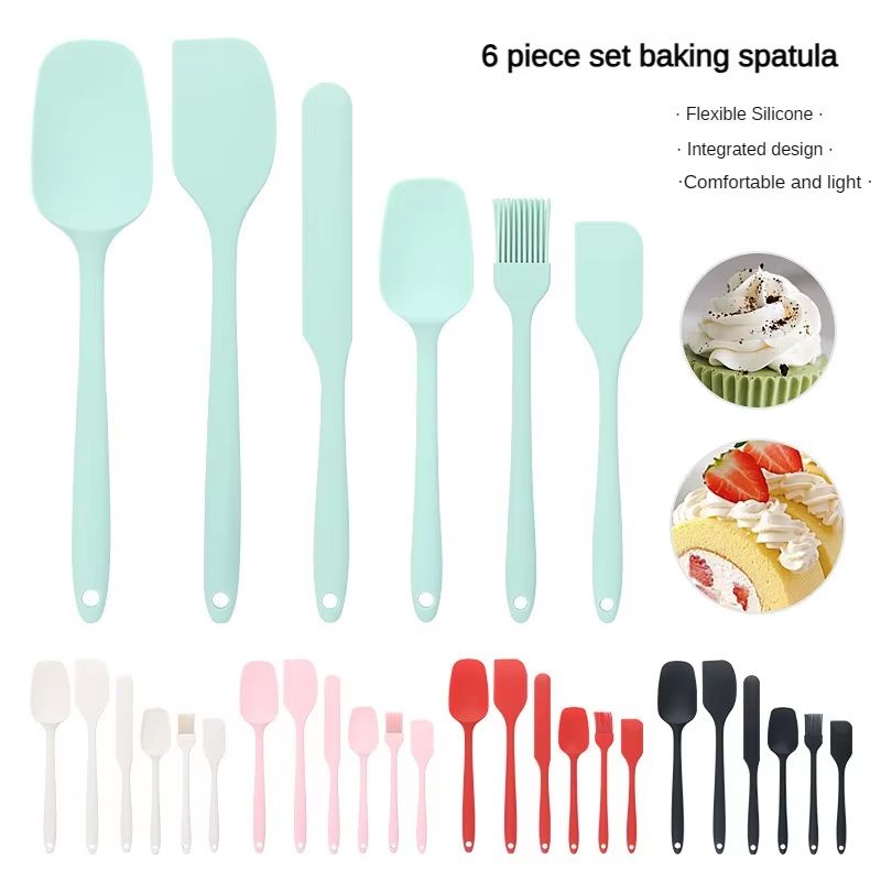 6pcs Silicone Spatula set for baking-cake frosting kit with brush, non-stick scrapers & cream spreads | cute kitchen gadgets