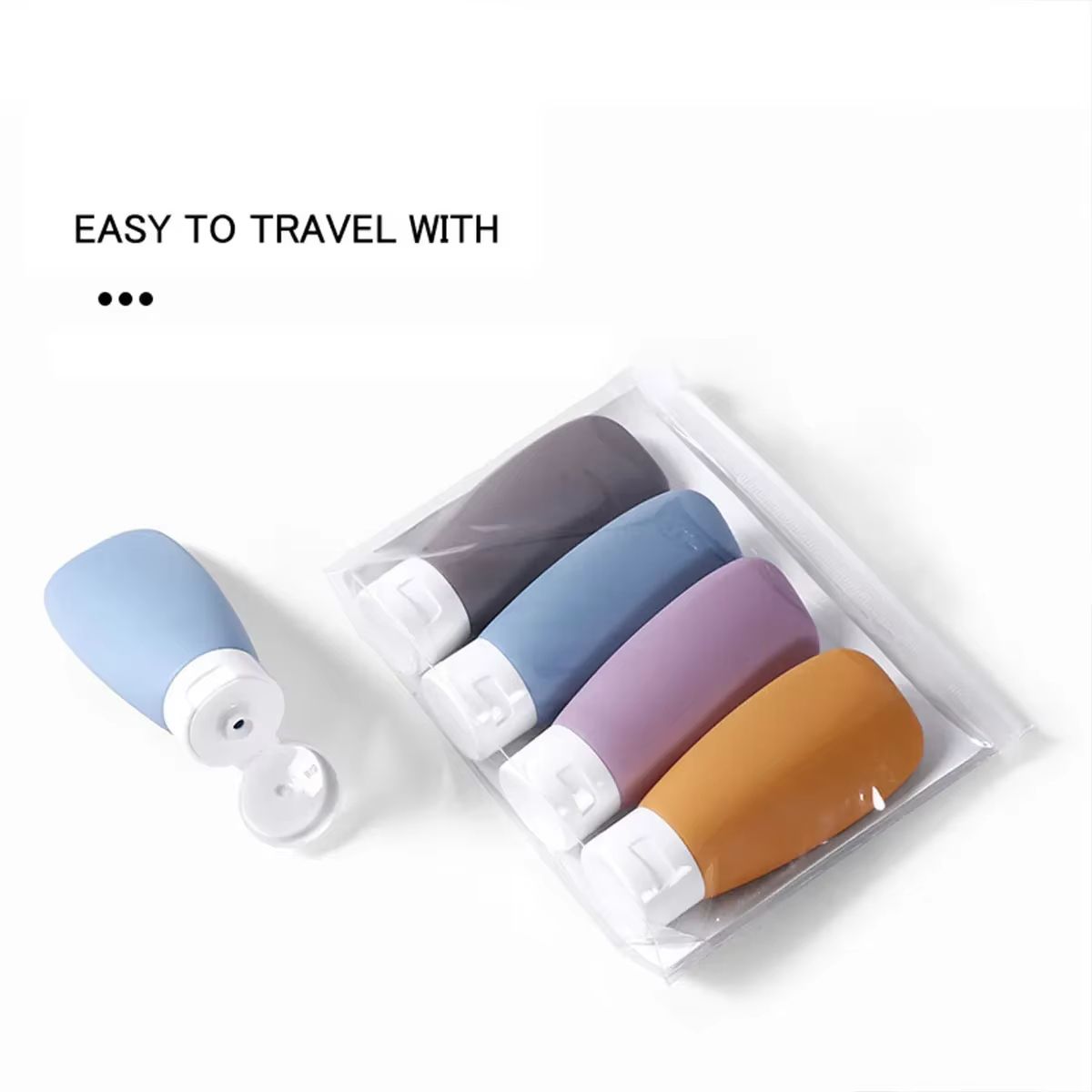 4-piece PE leak-proof travel bottle set, suitable for business travel, portable refillable and squeezable container, ideal for travel