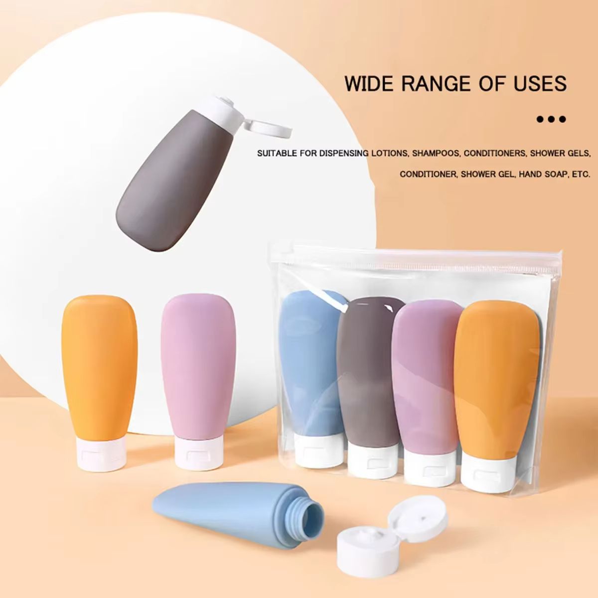 4-piece PE leak-proof travel bottle set, suitable for business travel, portable refillable and squeezable container, ideal for travel