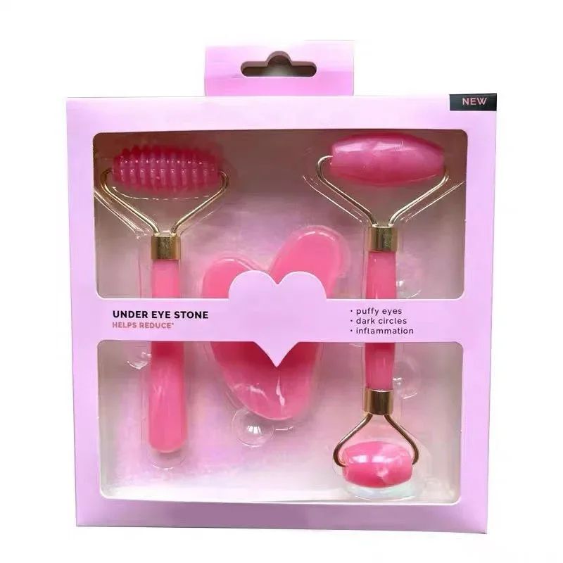 3 Piece/Set Gua Sha Board Roller Scraping Massager Set Natural Resin Facial Lifting Skin Care Beauty Tools for Body Scraping Face Massage Beauty Tool Set with Gift Box