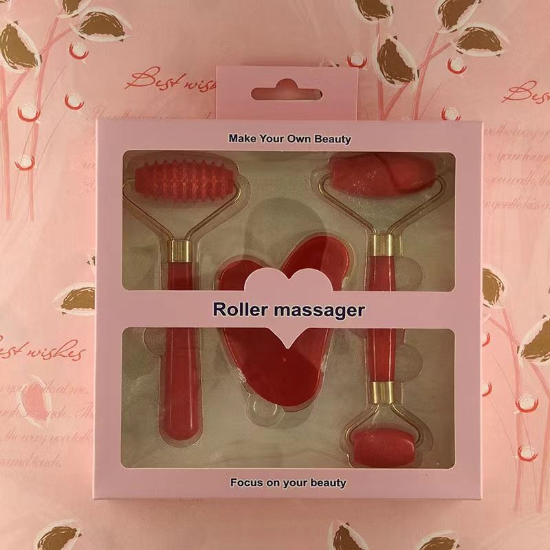 3 Piece/Set Gua Sha Board Roller Scraping Massager Set Natural Resin Facial Lifting Skin Care Beauty Tools for Body Scraping Face Massage Beauty Tool Set with Gift Box