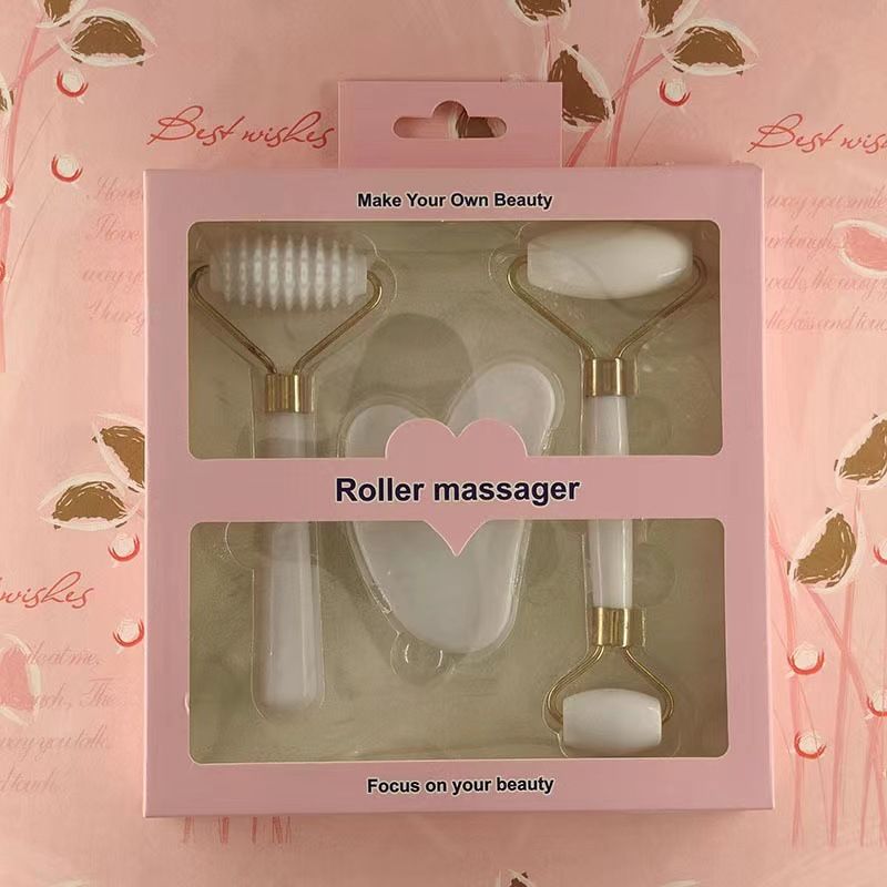 3 Piece/Set Gua Sha Board Roller Scraping Massager Set Natural Resin Facial Lifting Skin Care Beauty Tools for Body Scraping Face Massage Beauty Tool Set with Gift Box