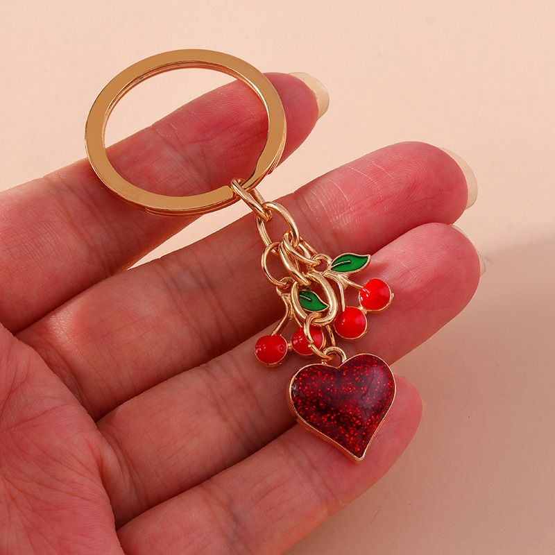 Pretty Enamel Cherry Keychain Heart Key Rings Pendants for Key Holder Women Girls Handbag Decor Handmade Jewelry Gifts