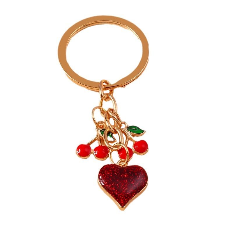Pretty Enamel Cherry Keychain Heart Key Rings Pendants for Key Holder Women Girls Handbag Decor Handmade Jewelry Gifts