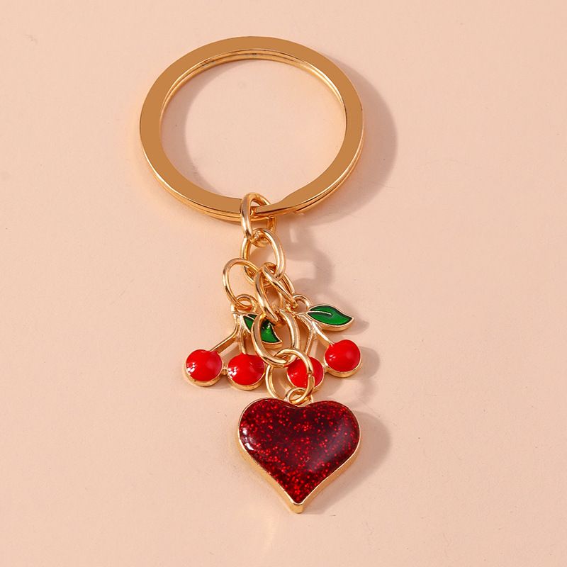 Pretty Enamel Cherry Keychain Heart Key Rings Pendants for Key Holder Women Girls Handbag Decor Handmade Jewelry Gifts